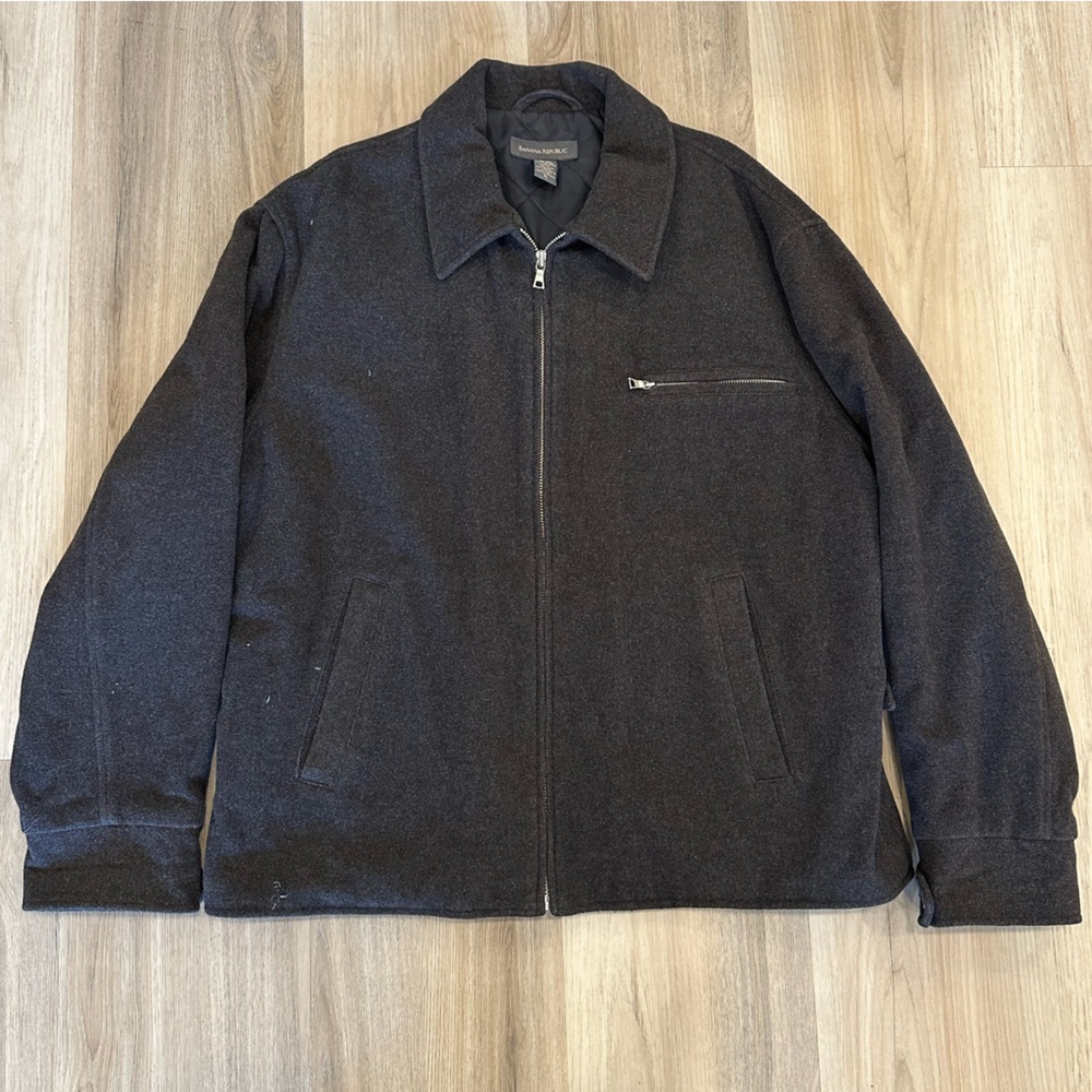 Banana Republic Men's Charcoal Zip-Up Jacket with Stand Collar wool blend XL